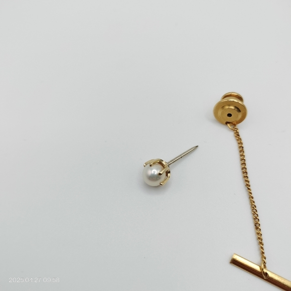 Vintage Golden Pearl Tie Tack 1960s Pin Men's Suit Formal Classic Luxury - Picture 7 of 7